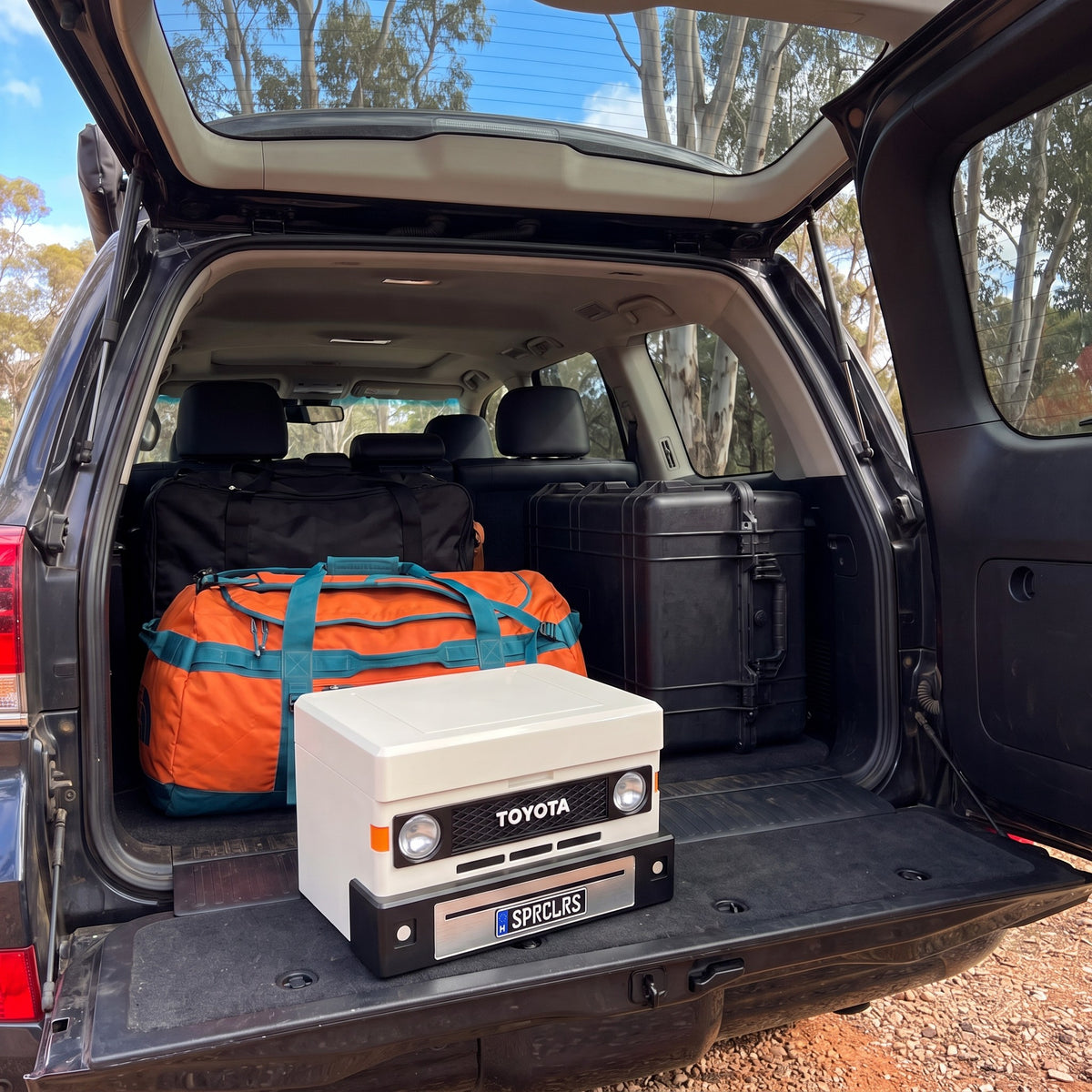 French Vanilla ute mini cooler packed in the boot of a 4x4